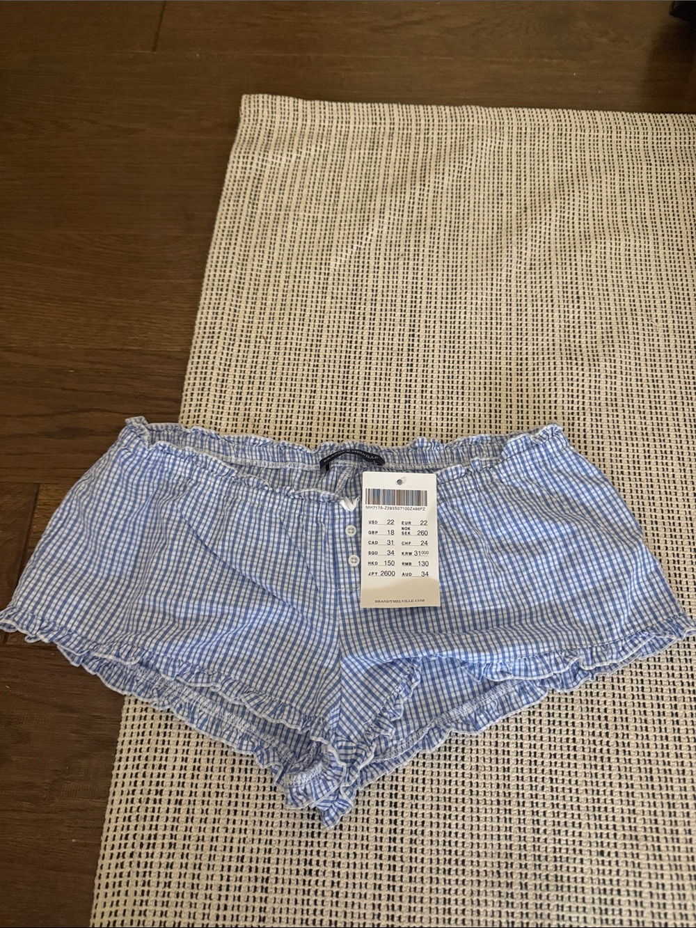 Brandy Melville Light Blue Gingham High-Waist Lounge Shorts